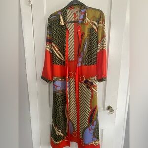 Philosophy Satin Equestrian Print Button Down Shirtdress 12